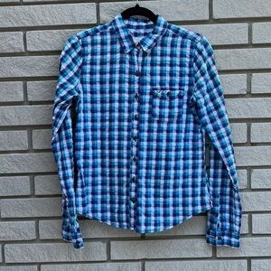 Hollister Plaid Seersucker Button Down SzS